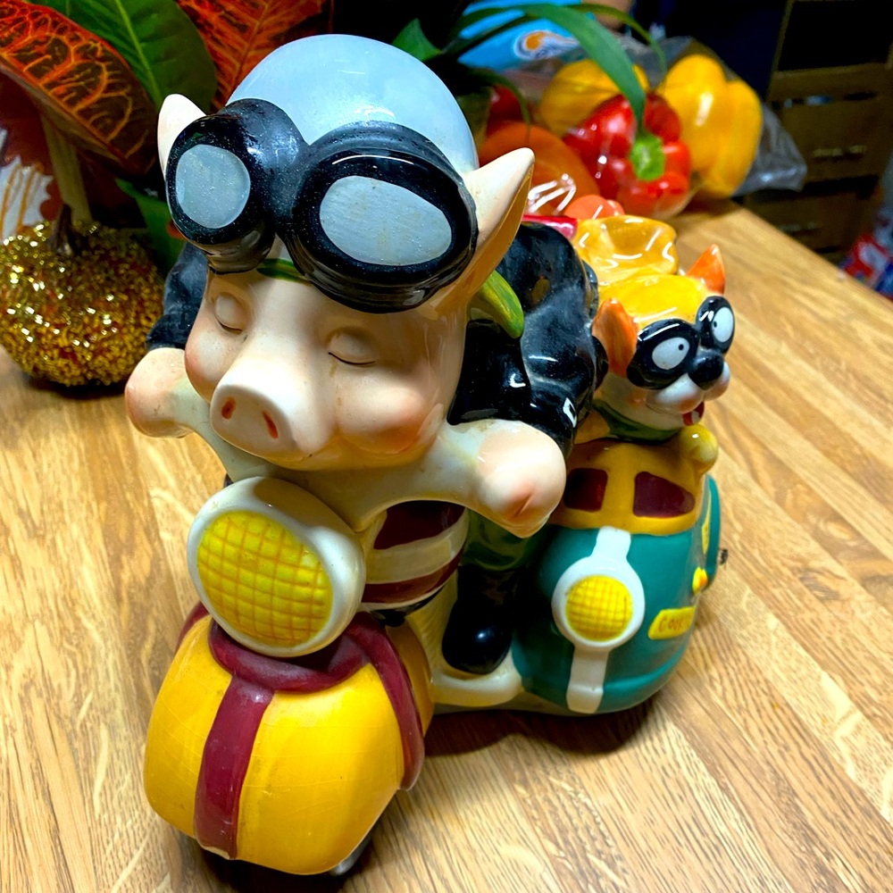 Pig Riding Motorcycle Cookie Jar